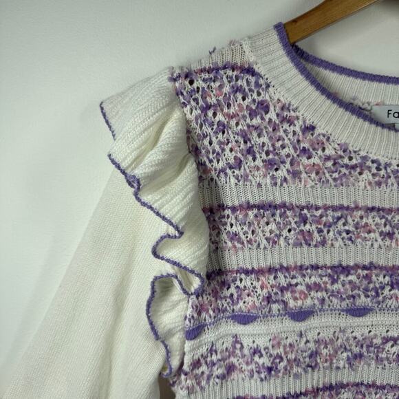 Fate Anthropologie Sweater Women Size S White Purple Ruffle Long Sleeve Spring - Picture 5 of 10